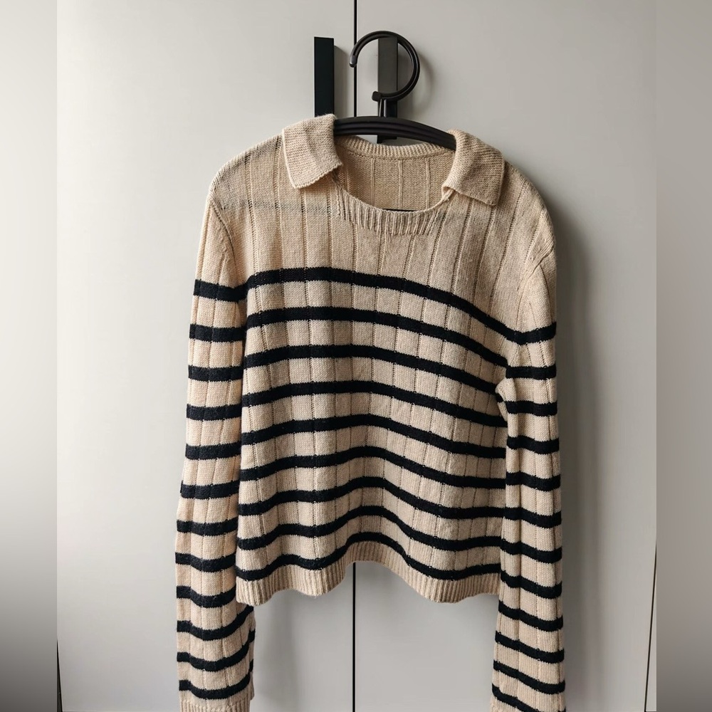 Striped Beige and Black Cashmere Women's Sweater